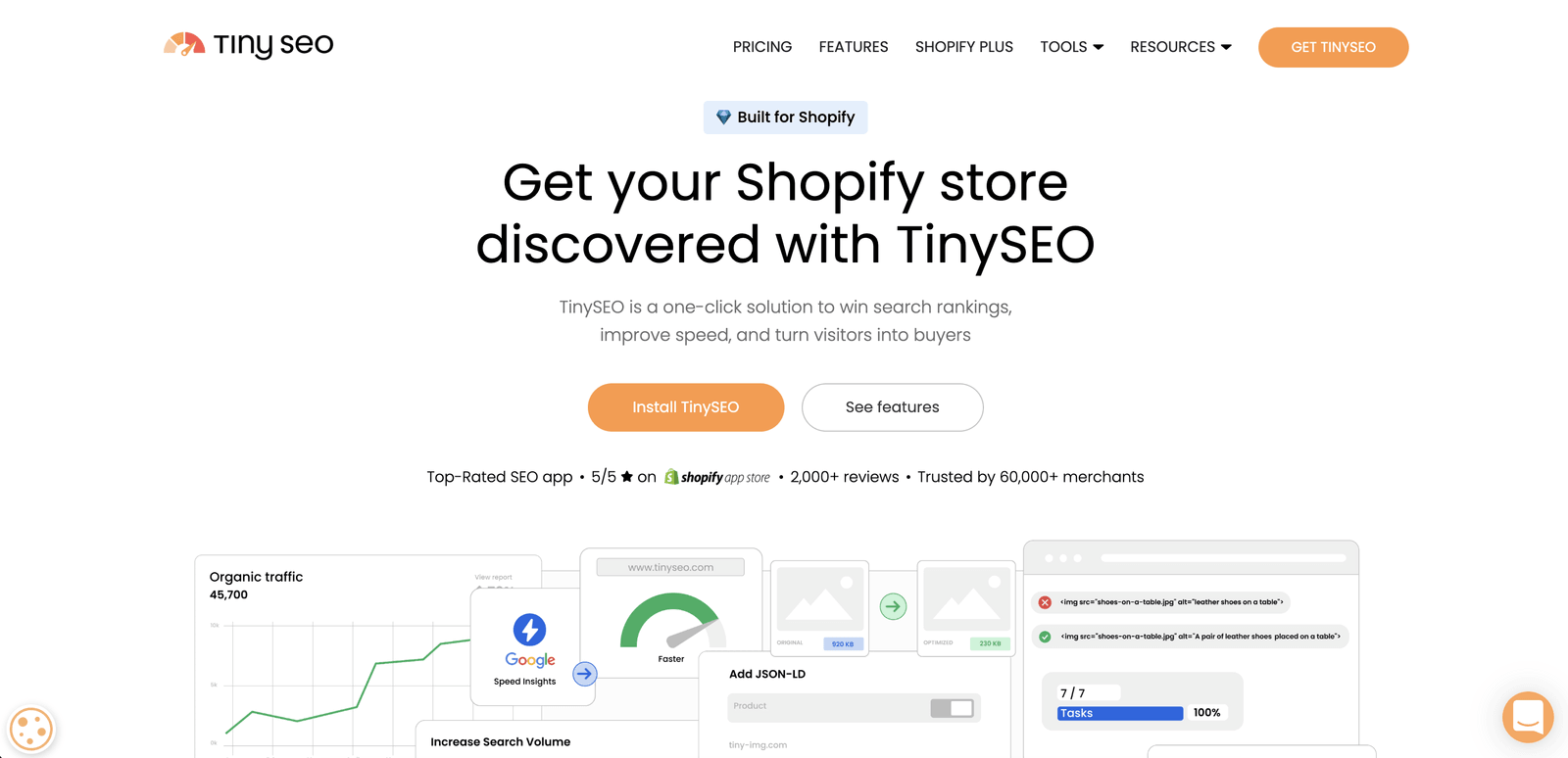 TinySEO Shopify app main page