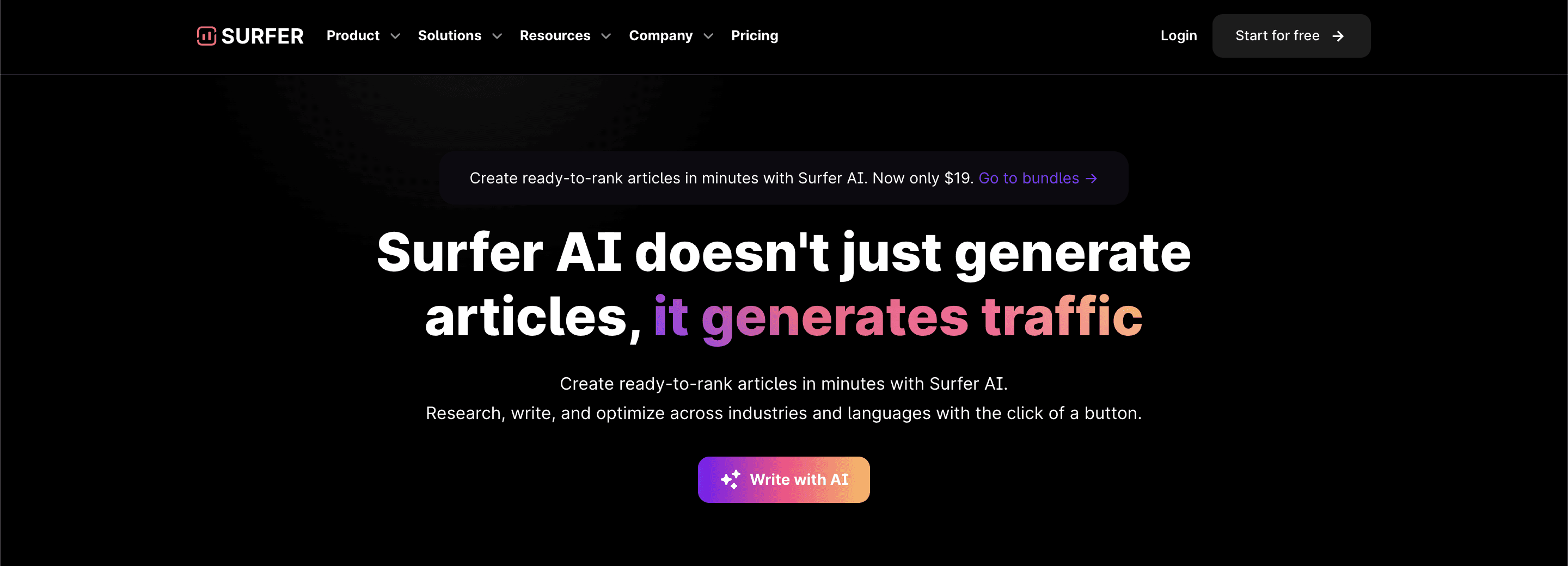 Surfer AI home page