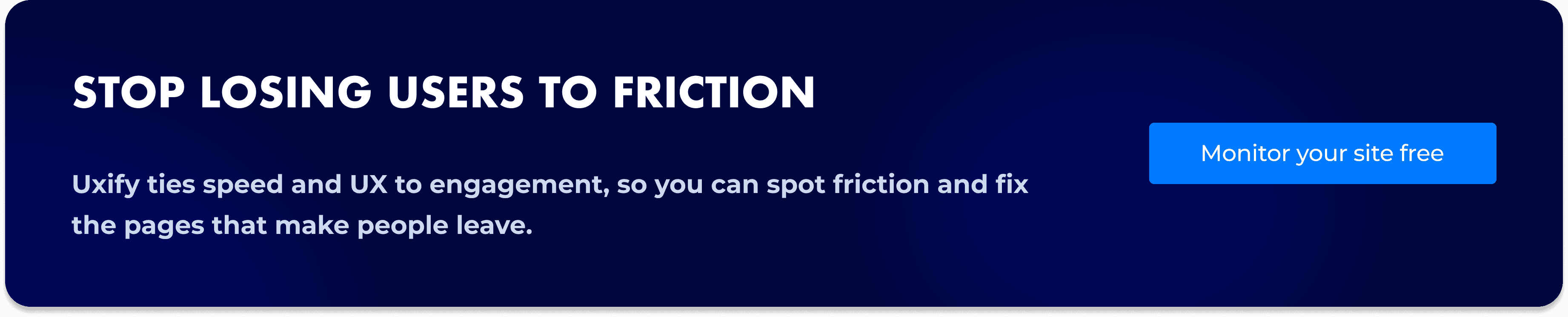 Uxify banner promoting no-friction checkout speed for ecommerce