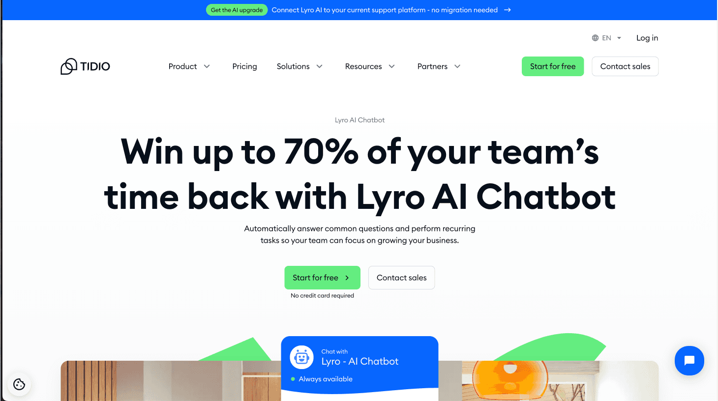 Home page of Tidio