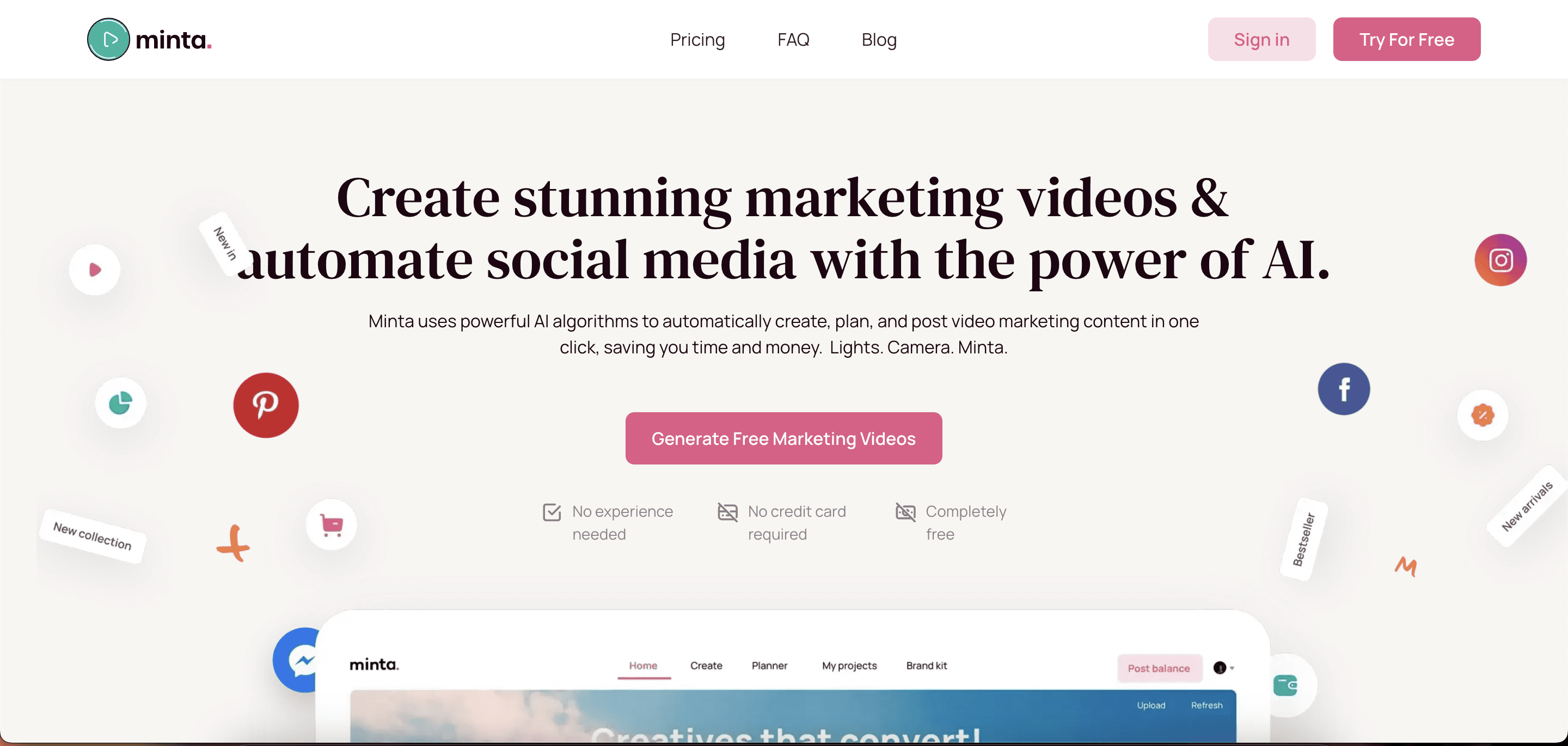 Minta home page
