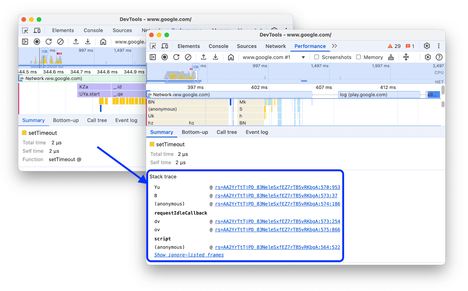 Stack traces for JS