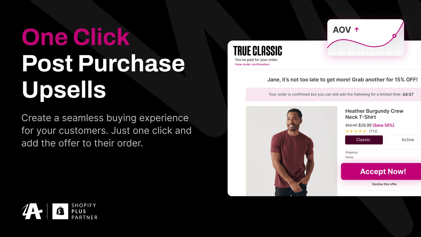 AfterSell one-click offer adding a discounted t-shirt to an order that is already confirmed and paid
