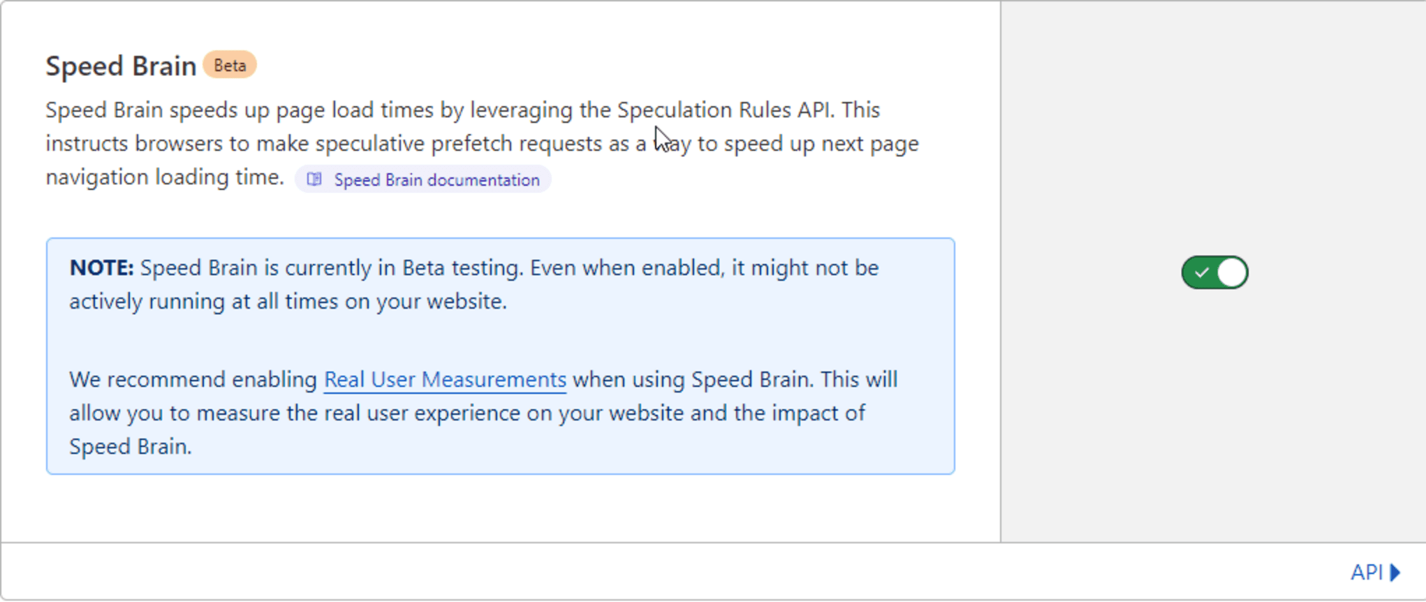 Speed brain toggle button in Cloudflare panel